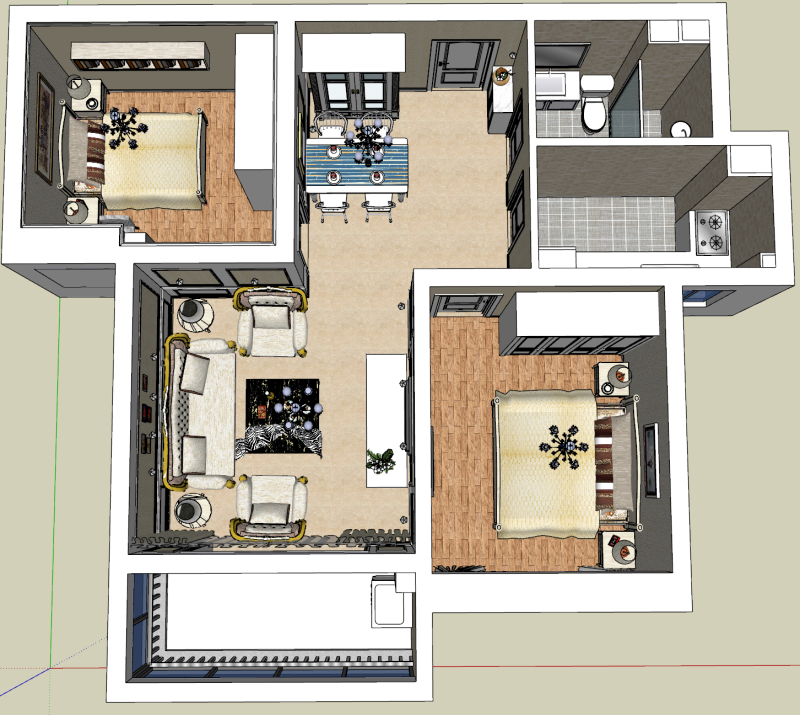 Otimização do Layout de Sala Dupla e Design Abrangente Modelo 3D .c4d .max .obj .3ds .fbx .stl .blend 