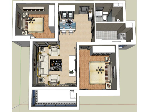 Оптимізація двокімнатного планування та комплексний дизайн 3D Модель