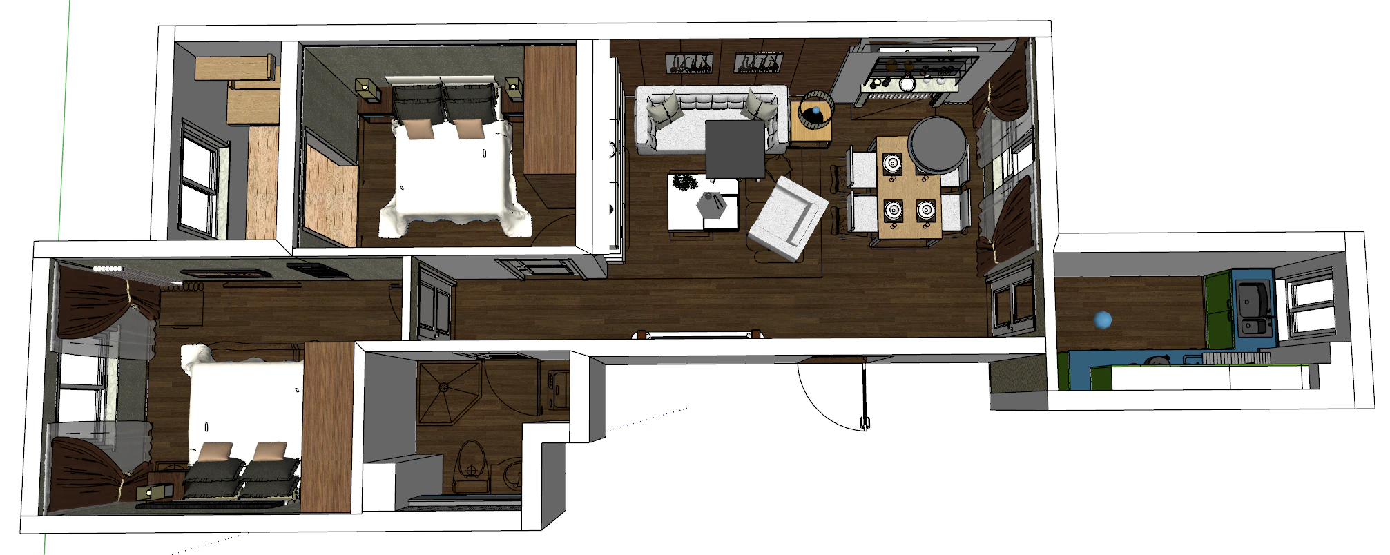 Clever Two Room Design Large Space Planning 3D Model .c4d .max .obj .3ds .fbx .stl .blend 