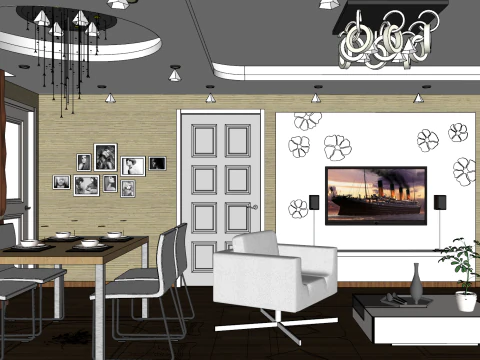 Clever Two Room Design Large Space Planning 3D Model