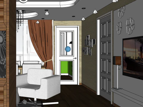 Clever Two Room Design Large Space Planning 3D Model
