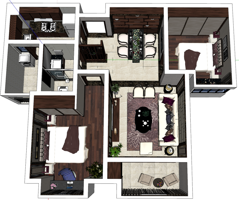 Bénéficier d'un forfait design complet de deux chambres Modèle 3D .c4d .max .obj .3ds .fbx .stl .blend