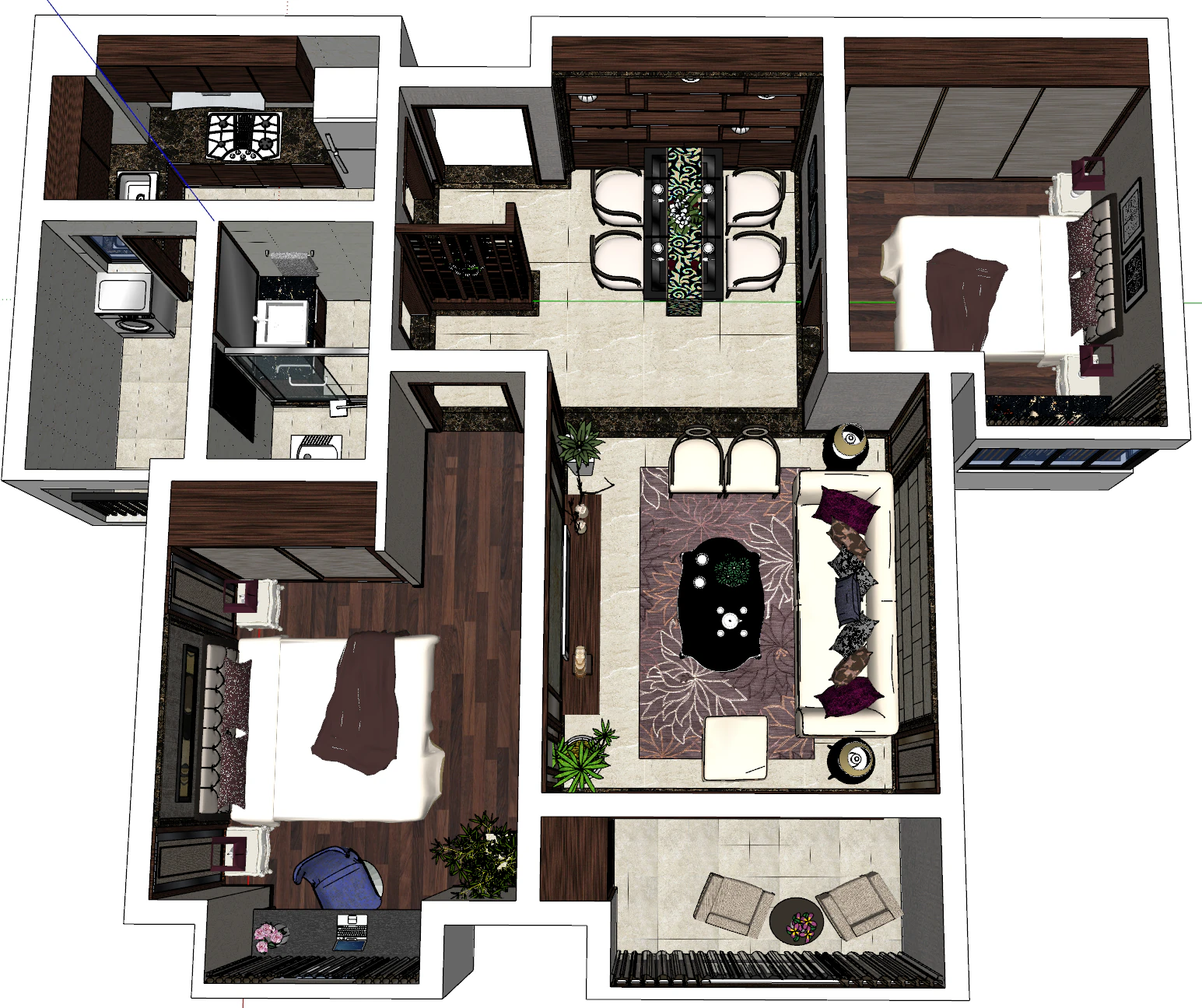 Enjoying Two Bedroom Full Design Package 3D Model .c4d .max .obj .3ds .fbx .stl .blend 