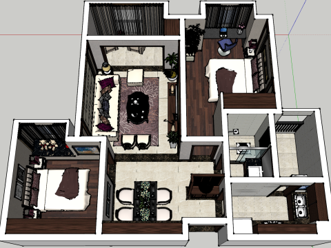 Bénéficier d'un forfait design complet de deux chambres Modèle 3D