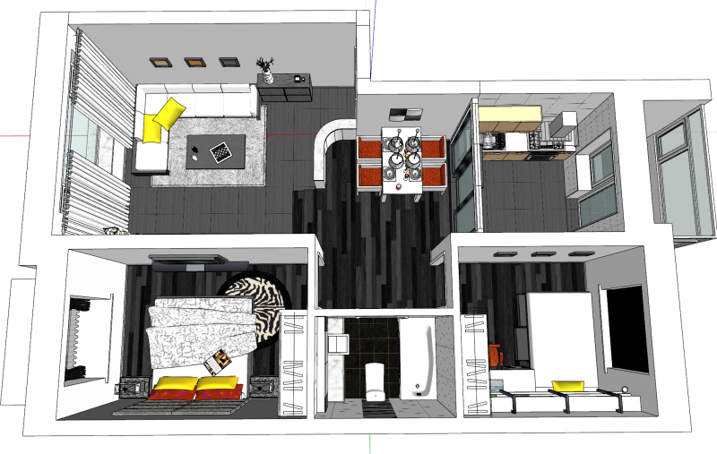 精致的两居室家具齐全的住宅 3D 模型 .c4d .max .obj .3ds .fbx .stl .blend