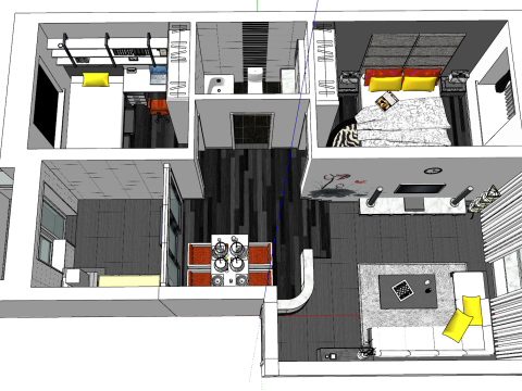 精致的两居室家具齐全的住宅 3D 模型