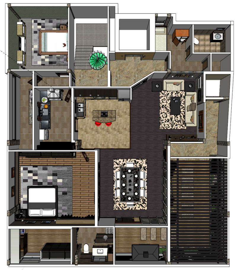Projeto de processo completo e layout espacial de edifícios residenciais de dois quartos Modelo 3D .c4d .max .obj .3ds .fbx .stl .blend