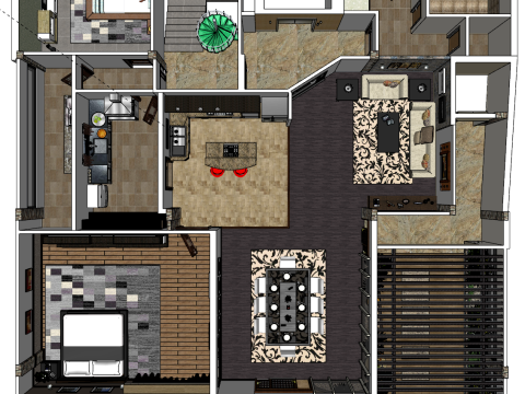 Volledig procesontwerp en ruimtelijke indeling van woongebouwen met twee slaapkamers 3D Model