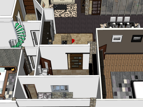 Projeto de processo completo e layout espacial de edifícios residenciais de dois quartos Modelo 3D