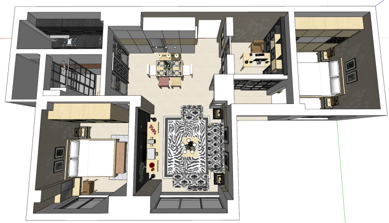 全屋室内设计三居室空间 3D 模型 .c4d .max .obj .3ds .fbx .stl .blend