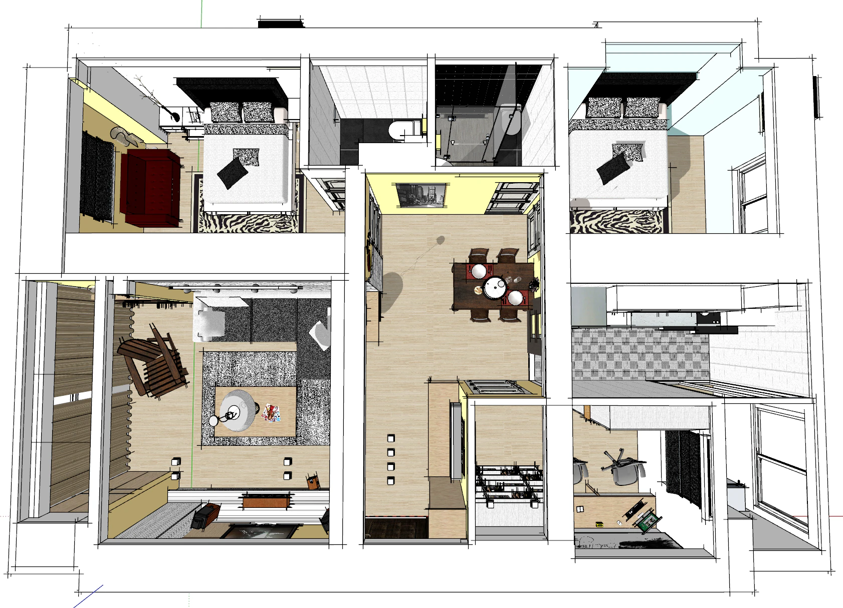 Whole house three-bedroom home design environment 3D Model .c4d .max .obj .3ds .fbx .stl .blend 