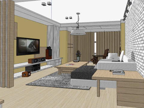 Whole house three-bedroom home design environment 3D Model