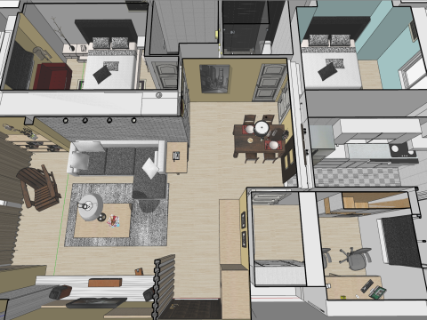 Ontwerpomgeving voor het hele huis met drie slaapkamers 3D Model