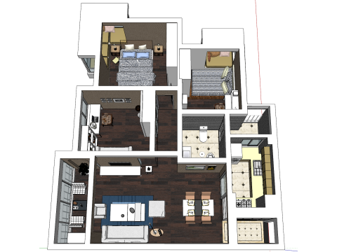 Environnement de conception de maison de trois chambres Modèle 3D