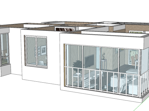 Трикімнатний простір домашнього дизайну середовища 3D Модель
