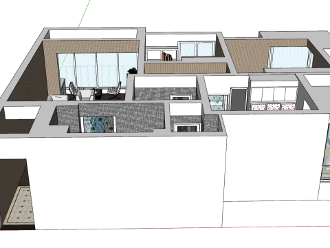 Трикімнатний простір домашнього дизайну середовища 3D Модель