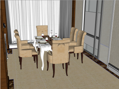 Ambiente doméstico interno com espaço de três quartos Modelo 3D