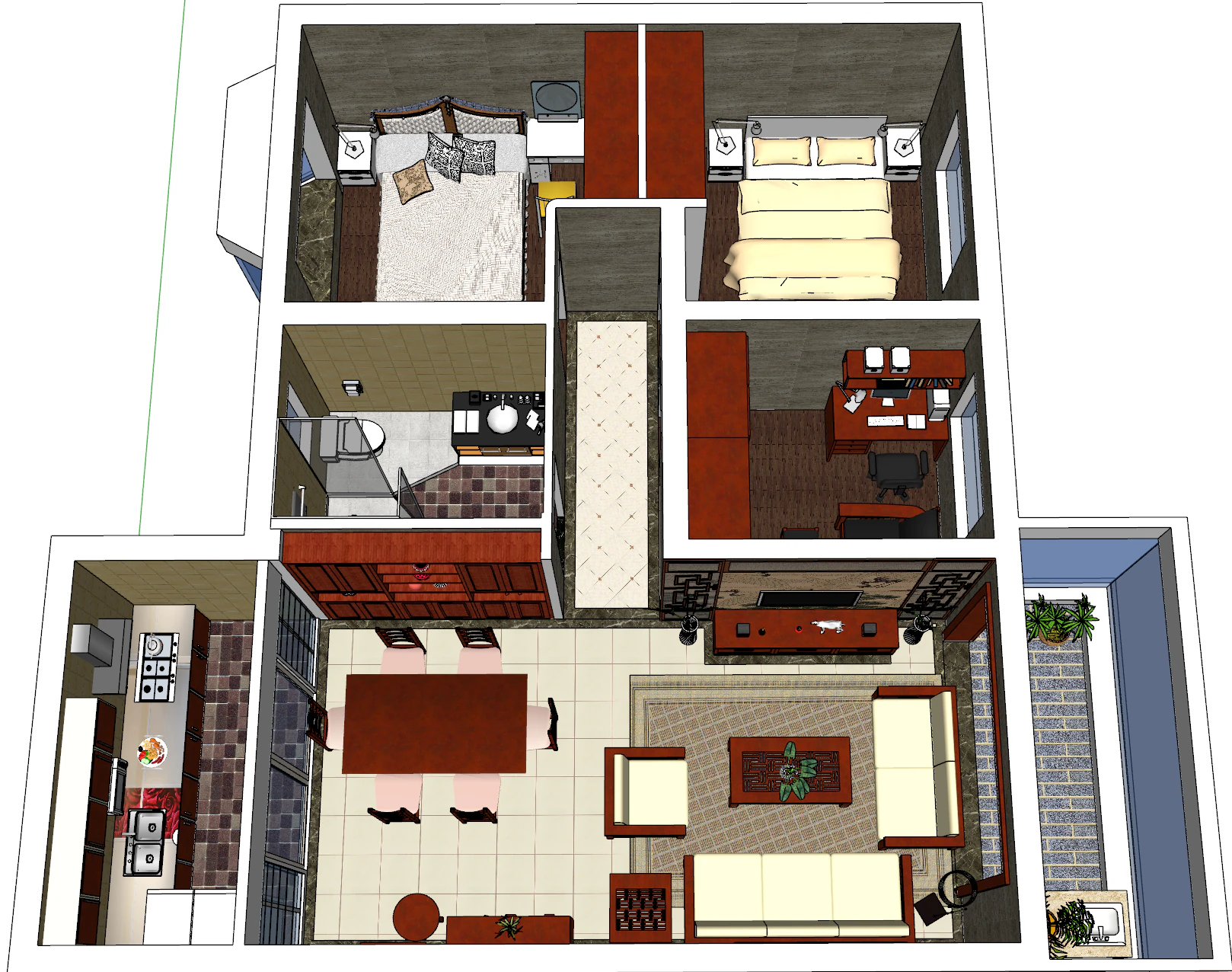 Three-bedroom style design environment 3D Model .c4d .max .obj .3ds .fbx .stl .blend 
