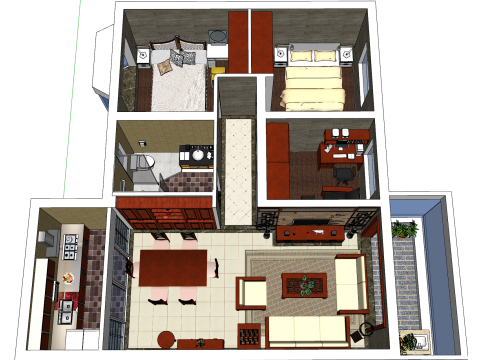 Ambiente de design de estilo de três quartos Modelo 3D