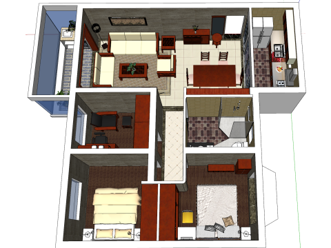 3ベッドルームスタイルの設計環境 3Dモデル