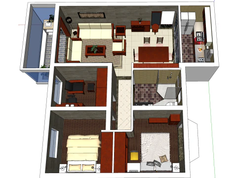 Three-bedroom style design environment 3D Model
