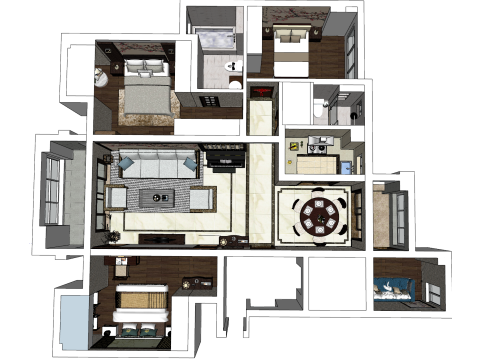Трикімнатне міське модне дизайнерське середовище 3D Модель