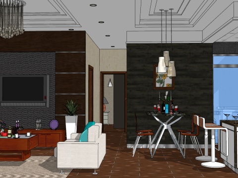 3ベッドルームの温かみのある癒しのデザインシーン 3Dモデル