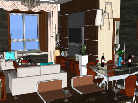 3ベッドルームの温かみのある癒しのデザインシーン 3Dモデル