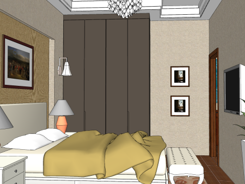 3ベッドルームの温かみのある癒しのデザインシーン 3Dモデル