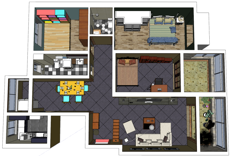 Просте рішення для будинку з трьома спальнями 3D Модель .c4d .max .obj .3ds .fbx .stl .blend