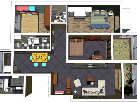 Solución de hogar simple de tres habitaciones Modelo 3D