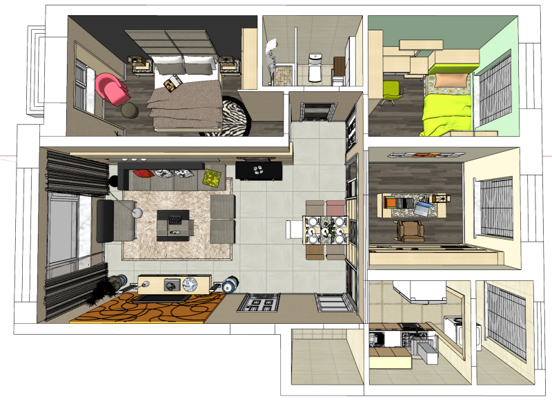 Plan de conception de maison intelligente à trois chambres Modèle 3D .c4d .max .obj .3ds .fbx .stl .blend 