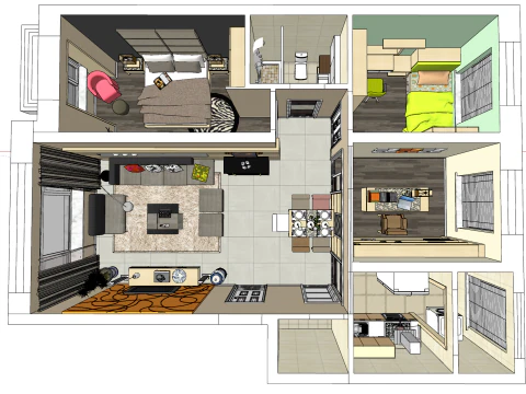 Projekt inteligentnego domu z trzema sypialniami Model 3D