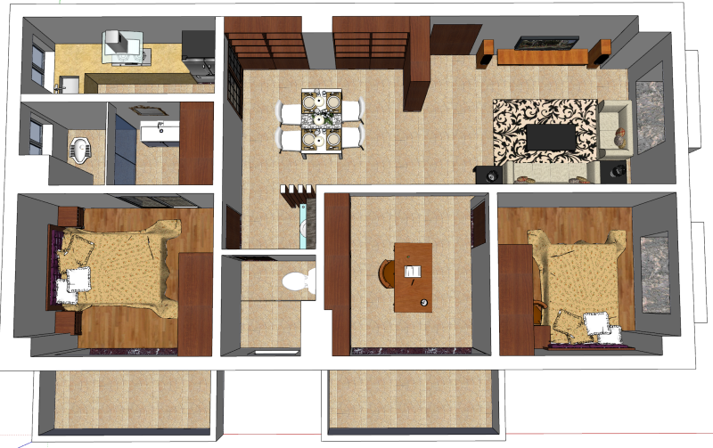 तीन बेडरूम का स्थान घर की सजावट का वातावरण 3D मॉडल .c4d .max .obj .3ds .fbx .stl .blend