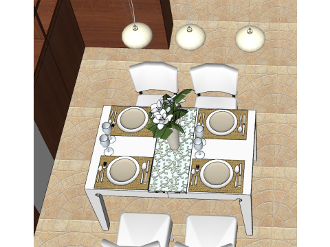 तीन बेडरूम का स्थान घर की सजावट का वातावरण 3D मॉडल