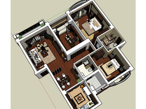 Общий план отделки трехкомнатной квартиры 3D Модель