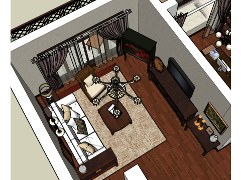 Общий план отделки трехкомнатной квартиры 3D Модель