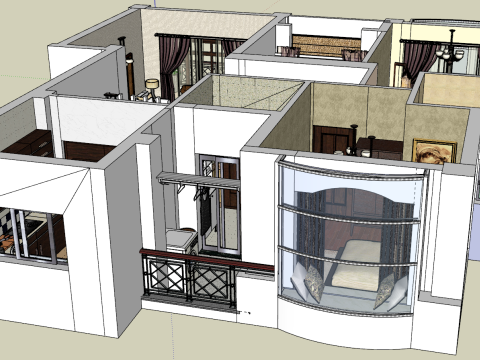Общий план отделки трехкомнатной квартиры 3D Модель