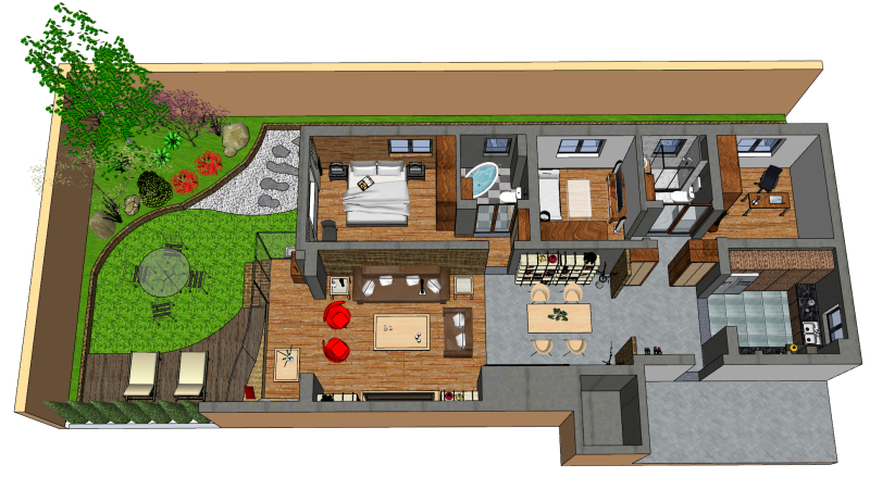 Algemene huisontwerpscène met drie slaapkamers 3D Model .c4d .max .obj .3ds .fbx .stl .blend 