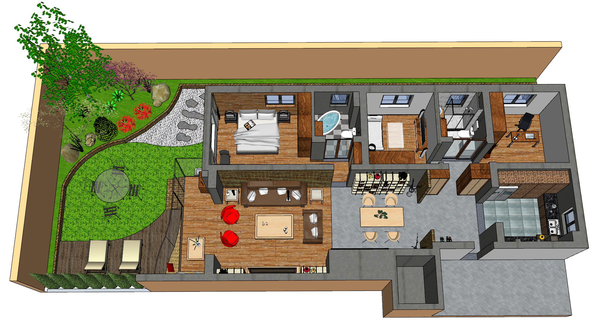 Three-bedroom overall home design scene 3D Model .c4d .max .obj .3ds .fbx .stl .blend 