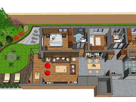 三居室整体家居设计场景 3D 模型
