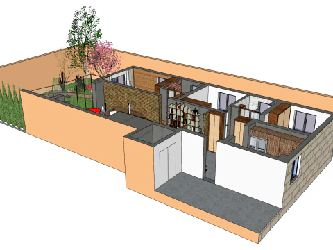 Three-bedroom overall home design scene 3D Model