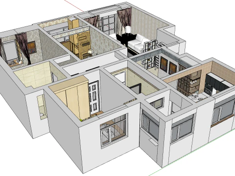 Three-bedroom quality living solution 3D Model