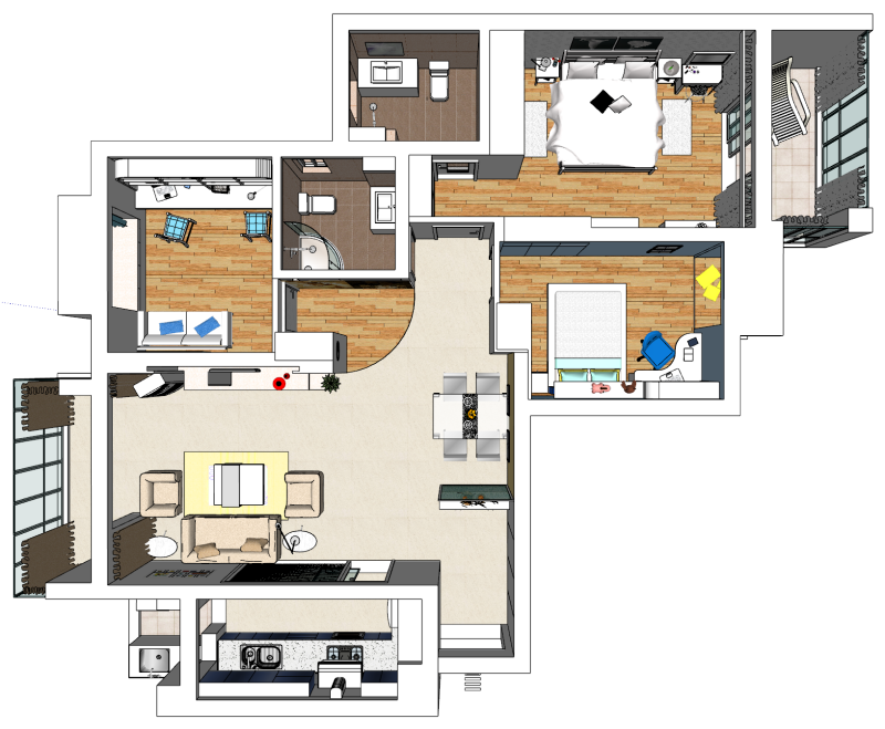 집 전체를 위한 3베드룸 장식 계획 3D 모델 .c4d .max .obj .3ds .fbx .stl .blend 