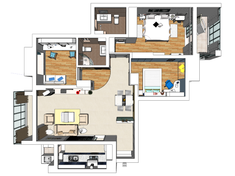 Dekorationsplan für drei Schlafzimmer für das ganze Haus 3D Modell