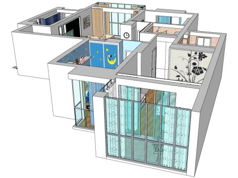 집 전체를 위한 3베드룸 장식 계획 3D 모델