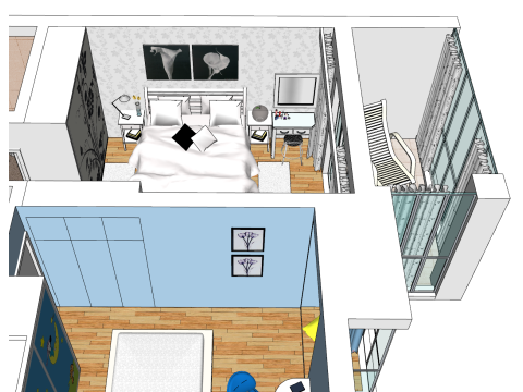 집 전체를 위한 3베드룸 장식 계획 3D 모델