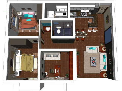 Scène de design de style luxe léger à trois chambres Modèle 3D