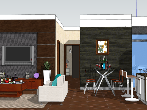 Scena projektowa w jasnym, luksusowym stylu z trzema sypialniami Model 3D