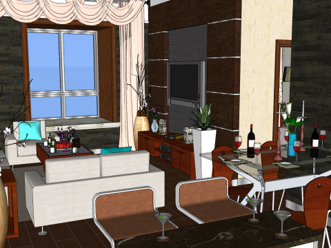 Scena projektowa w jasnym, luksusowym stylu z trzema sypialniami Model 3D